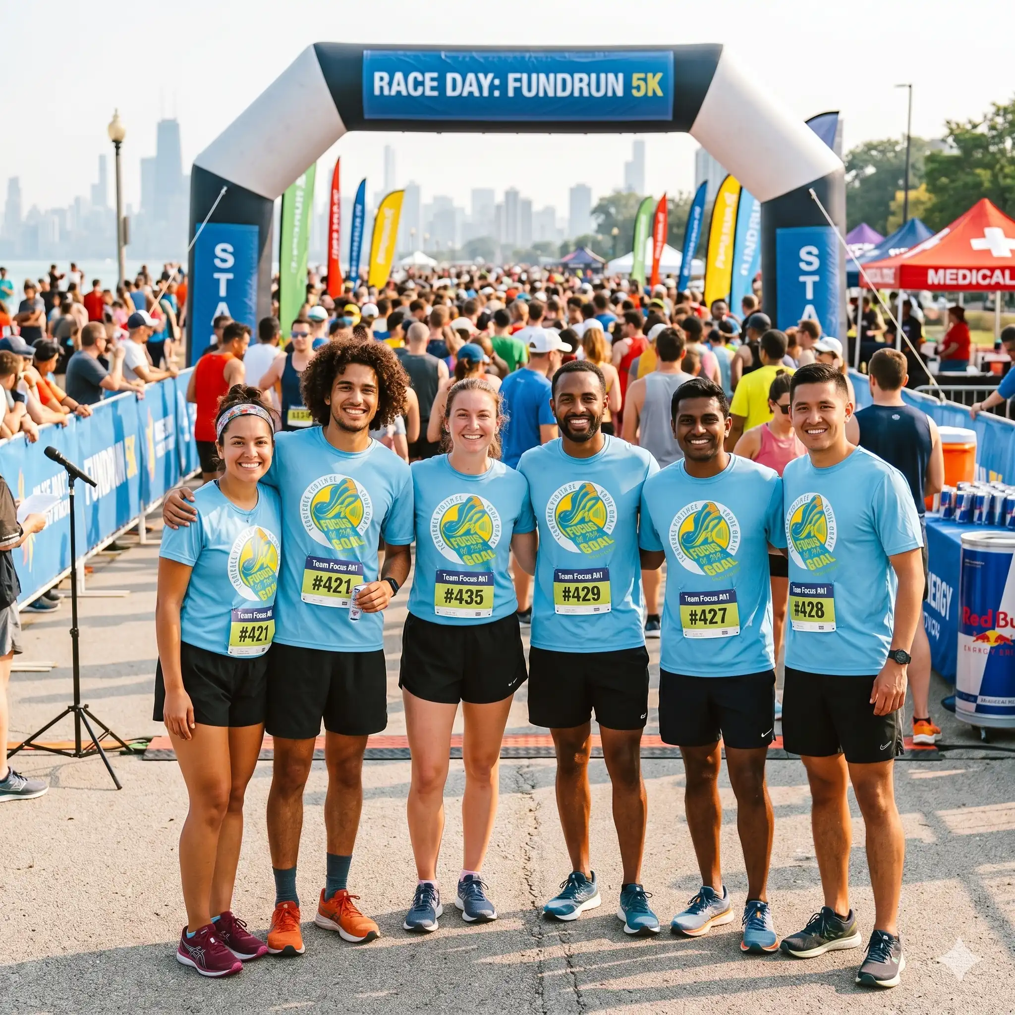 Runners wearing custom event shirts at a Sacramento race